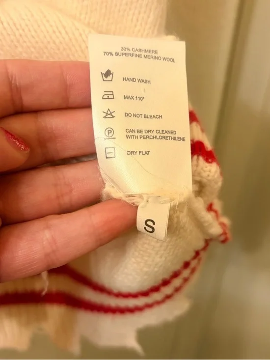 Riccardo Comi Stranger Hair Cream V-Neck Sweater with Red Trim - Picture 5 of 5